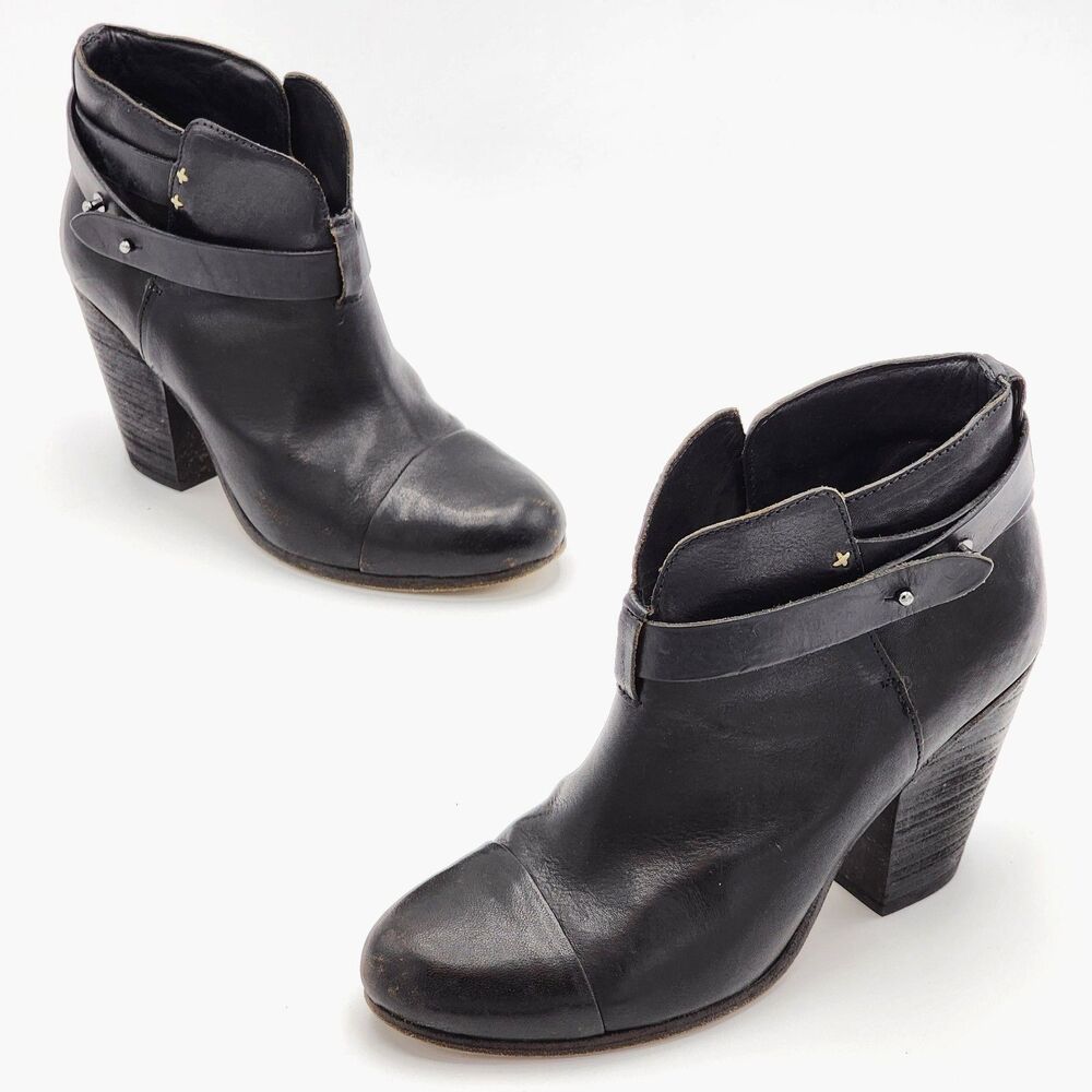rag & bone Harrow Leather Heeled Ankle Booties Boots Black Size 38.5 EU 8.5 US